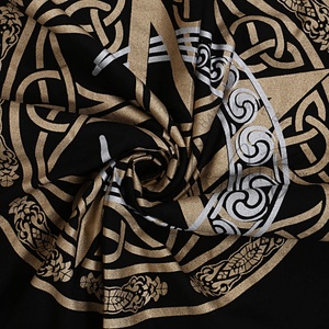 Triquetra Pentacle Gold Silver Astrology Altar Cloth for Temple 100 % Cotton Printed Black & Silver Worship Puja Room Aasan - Product Image 4