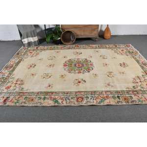 Alfombra turca Vintage área grande 6,6X9,8 pies clásico Beige rojo patrón abstracto Material de lana 10mm látex para habitación de pasillo - Product Image 2