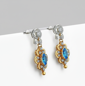 ต่างหูทรงหยดน้ำประดับบลูโทแพซ CZ ขนาด 4 นิ้ว ทำจากเงินแท้ 925 ชุบทอง 18K เหมาะสำหรับงานปาร์ตี้ งานแต่งงาน ของขวัญสำหรับเธอ - Product Image 2
