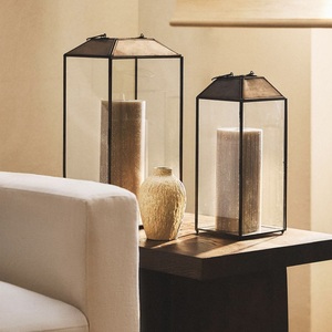 Europeo rústico nórdico inspirado moderno hogar boda decoraciones vidrio transparente Navidad linternas latón Metal hierro candelabros - Product Image 6