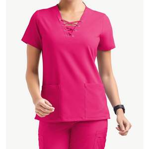 Cómodos trajes de fregado elásticos para mujer, Top con cuello en V, Pantalón recto con cordón, uniforme médico personalizable, venta al por mayor, conjunto de fregado a granel - Product Image 4