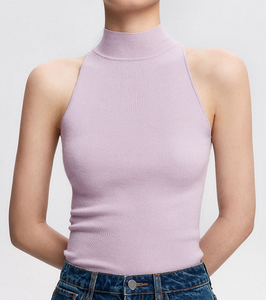 Processus spécial ODM & OEM femmes été décontracté demi col roulé tricoté gilet mince sans manches haut tricoté - Product Image 4