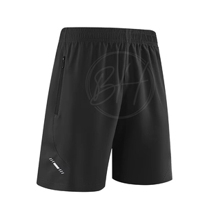 Pantalones cortos de correr de cintura media para hombre personalizados con cierre de cintura elástica Patrón sólido Lona de punto Teñido liso-Servicio OEM disponible - Product Image 2