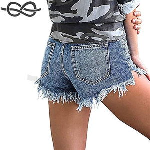 Pantalones Cortos Vaqueros Elásticos de Cintura Media con Volantes para Mujer, Transpirables, Lavados, Estilo Casual de Verano, los Más Vendidos, Precio de Fábrica al Por Mayor - Product Image 3