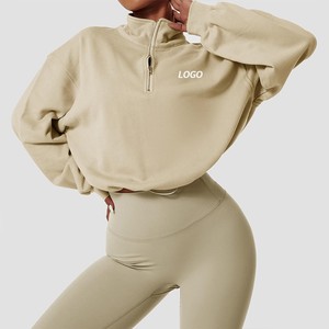 Logotipo personalizado peso pesado de gran tamaño de alta calidad 100% algodón en blanco media cremallera Sudadera Mujer recortada Sudadera con capucha Mujer - Product Image 3