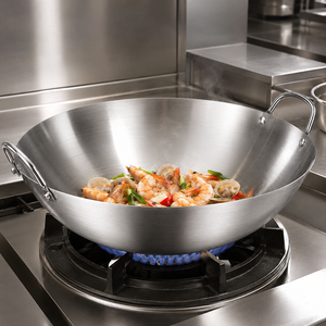 Wok en acier inoxydable commercial, fond rond, grande capacité, poêle <span class=keywords><strong>de</strong></span> cuisson pour restaurant, compatible gaz et induction - Product Image 1