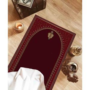 Red Prayer Rug: Elegant <b>Gold</b> Islamic Decor, Worship Rug, Printed Rug,With Pile Soft Rug - Product Image 1