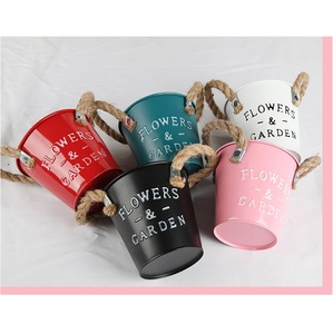 Bonne qualité métal fleur planteur pour salon balcon Patio décor multicolore fleur planteur avec poignée en corde - Product Image 5