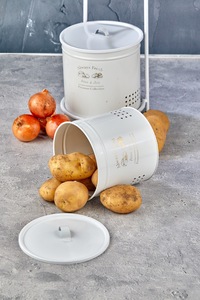 Récipient de stockage des aliments en métal à 3 niveaux Finition laquée Cuisine Pommes de terre Oignon Ail Boîte de stockage pour organiser la conservation - Product Image 6