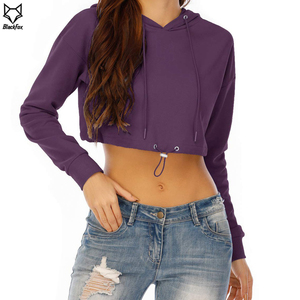 Sudadera con Capucha Corta Morada para Mujer, Manga Larga, Color Sólido, Tejida, Transpirable, para Otoño - Product Image 2