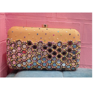 Evening Bridal <b>Clutch</b> <b>Bag</b> Embroidered Silk Party <b>Wedding</b> Purse with Geometric Pattern Satin Lining Metal Material - Product Image 3