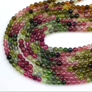 Perles de pierres précieuses vertes rondes à facettes multi-tourmaline de haute qualité de 4mm Pierre de tourmaline naturelle - Product Image 1