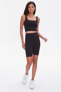 Top court en jersey de coton rose pour femme T-Shirt côtelé uni Débardeur court pour femme - Product Image 6