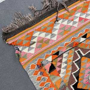Turkish Vintage Kilim <b>Rug</b> 2.9x10.7 ft, Orange <b>Runner</b> Moroccan Wool <b>Rug</b> - Product Image 4