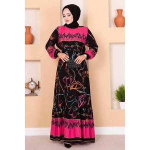 Robe hijab modeste à motifs de chaîne noire - Product Image 1