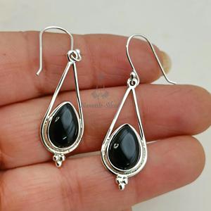 Pendientes de Ónix Negro en Forma de Lágrima, Plata de Ley 925, Joyería Hecha a Mano, Regalo de Piedra de Nacimiento de Julio - Product Image 1