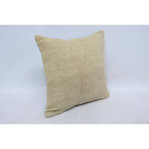 <b>Beige</b> Kantha Patchwork Wool Pillow 16x16 Inch Decorative <b>Cushion</b> Woven Embroidered Vintage Print Square Portable Bedding Floor - Product Image 3