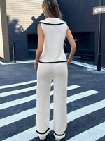 Nouveau gilet en tricot à revers pour femmes à la mode et pantalon en tricot ensemble deux pièces
