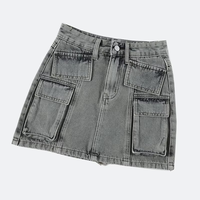 Jupe-short en jean vintage taille haute respirante 100 % coton délavé moyen coupe droite multi-poches à motifs diamants pour femme
