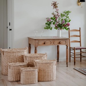Handwoven Handmade Eco-Friendly Nesting Storage <b>Hamper</b> Oval Storage <b>Baskets</b> Natural Rattan Modern Multifunction Artex Green - Product Image 6