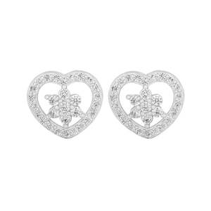 NOVAMART Fine Zarkan <b>Silver</b> & Gold Plated <b>Stud</b> Earrings with Floral Heart and Zircon Trendy Cute Alloy Design for Parties Gifts - Product Image 3