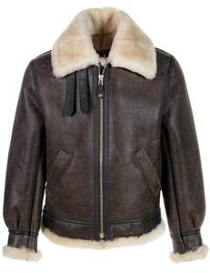 Blouson d'hiver tendance pour homme en cuir véritable avec col en fausse fourrure, imperméable et respirant, style pilote, fermeture éclair - Product Image 1