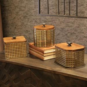 Caja decorativa de madera para aperitivos con tapa de perilla dorada de lujo en la parte superior de forma cuadrada, nuevas cajas de botes y contenedores, juego de utensilios de cocina - Product Image 2