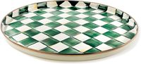 Assiette de service en acier inoxydable Meena MS style campagnard, peinte à la main, motif à carreaux vert et blanc, finition brillante, écologique