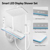 Ensemble de douche mural gris blanc avec affichage LED et robinetterie pour salle de bain domestique et hôtels