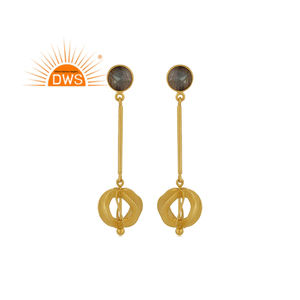 Último diseño hecho a mano 18K chapado en oro labradorita natural piedra preciosa colgante pendiente Demi joyería fina fabricante - Product Image 1