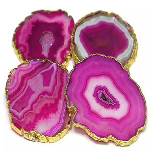 Dernier sous-verre en Agate rose en cristal naturel avec or galvanisé, sous-verre en agate rose en gros à vendre - Product Image 2