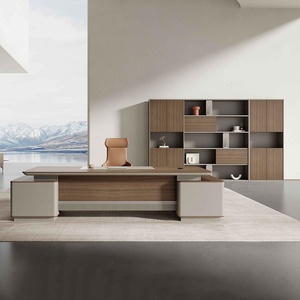Bureau de direction moderne de luxe en forme de L, table d'ordinateur en bois intelligente avec système de charge sans fil - Product Image 4