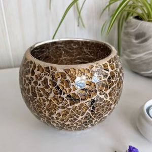 Cuenco de mosaico de vidrio teñido con cera de abeja hecho a mano, moderno y único, portavelas votivo, farol, decoración del hogar, bodas, Navidad, de alta calidad - Product Image 1