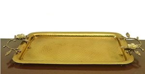 Meilleure vente plateau de service rectangulaire en aluminium martelé avec poignée florale à bas prix de l'Inde - Product Image 6
