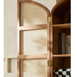 Estantería de ratán de madera maciza retro con hierro y bambú versátil para el hogar, oficina, sala de estar, dormitorio, escuela, muebles de Hotel - Product Image 5