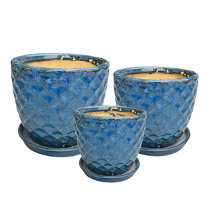 Stock disponible : Pots d'extérieur modernes gris/bleus en céramique, ronds, émaillés, écologiques pour la maison et le jardin - Product Image 2