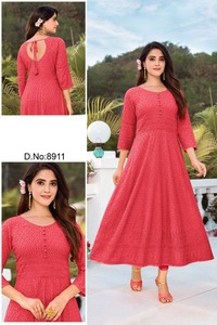 Kurti ผ้าฝ้ายใยสังเคราะห์ปักเลื่อม,ชุด Kurta Palazzo สำหรับสาวๆสไตล์อินเดียขายส่งผ้าฝ้าย Anarkali - Product Image 2