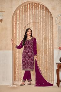 Ensemble Salwar Kameez Dupatta semi-cousu prêt-à-porter en soie brodée de sequins, style pakistanais tendance pour mariage - Product Image 3