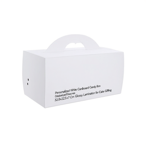 Personalized White Cardboard Candy <b>Box</b> with Handle 32.8x22.5x7 Cm Glossy Lamination for <b>Cake</b> <b>Gifting</b> - Product Image 2