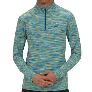 Venta al por mayor OEM: Camiseta de gimnasio de manga larga con media cremallera para hombre, 100% algodón, transpirable, para entrenamiento de invierno, teñido liso, de alta calidad. - Product Image 1