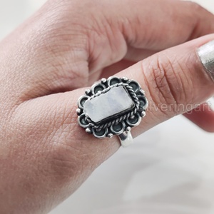 Bijoux en pierre brute bague pour femme pierre de lune arc-en-ciel naturelle pierre précieuse juin pierre de naissance bohème bande bijoux bague en argent Sterling 925 - Product Image 4