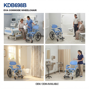 Chaise de douche médicale en gros avec repose-pieds pour handicapés, chaise de toilette pliable portable en aluminium avec roues pour personnes âgées - Product Image 3