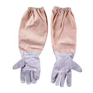 2025 Guantes de apicultura de cuero de grano de cabra de alta calidad con logotipo personalizado con puño de malla larga Protector de mano a prueba de picaduras Empuñadura OEM - Product Image 5