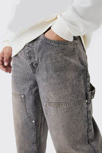 กางเกงยีนส์ขาตรงของผู้ชายสไตล์วินเทจ2025ระบายอากาศได้ดีกางเกงยีนส์ผ้าฝ้าย100% สีเทาสีเทาพร้อมกระดุมตกแต่ง - Product Image 6