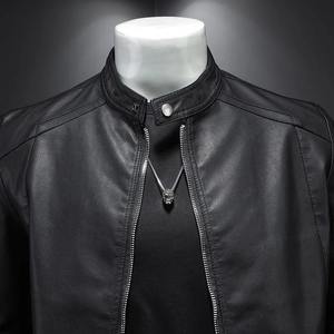 2024 hiver en cuir véritable longue épaisse Vintage moto veste hommes col rond coupe ajustée motif léopard - Product Image 5