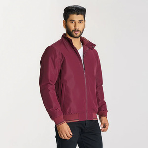 Men's Eco-Friendly Breathable Maroon Bomber <b>Jacket</b> with Ribbed Cuffs-Stylish <b>Smart</b> Casual Polyester/Cotton - Product Image 2