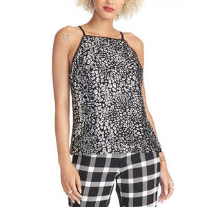 Camiseta Estilo Y2K para Mujer Rachel Roy, Negra, Talla Mediana, con Detalles de Malla Transpirable, Top Ajustado de Poliéster - Product Image 1