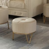 Meubles de Maison Tabouret de Maison en Tissu et Ottoman Pouf Moderne Rond en Toile de Jute en Cuir, Design Personnalisé d'Inde