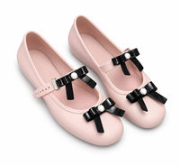 Chaussures plates Mary Jane en PVC pour femmes, bout rond, avec double nœuds et bride à boucle