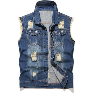 Haute qualité sur mesure 2025 hommes hiver Denim veste sans manches coupe-vent chaud col de fourrure en détresse Style Vintage - Product Image 1